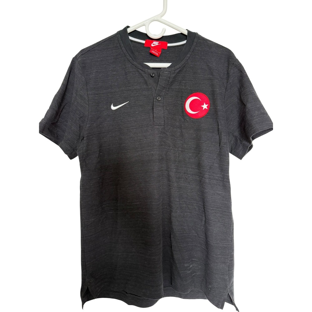 Nike Turkey National Team Soccer Polo Shirt Mens Large Charcoal Grey Henley Tee